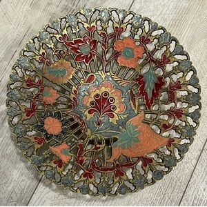 Vintage Sedona Arizona Brass Pedestal Painted Bowl by Accents In Brass 9.5”